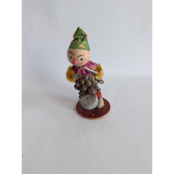 Vintage Christmas Putz Pinecone Elf Drummer Germany US ZONE - Picture 1 of 5